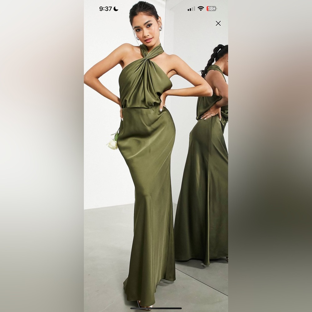 Excellent Condition-worn once ASOS edition satin ruched halter dress